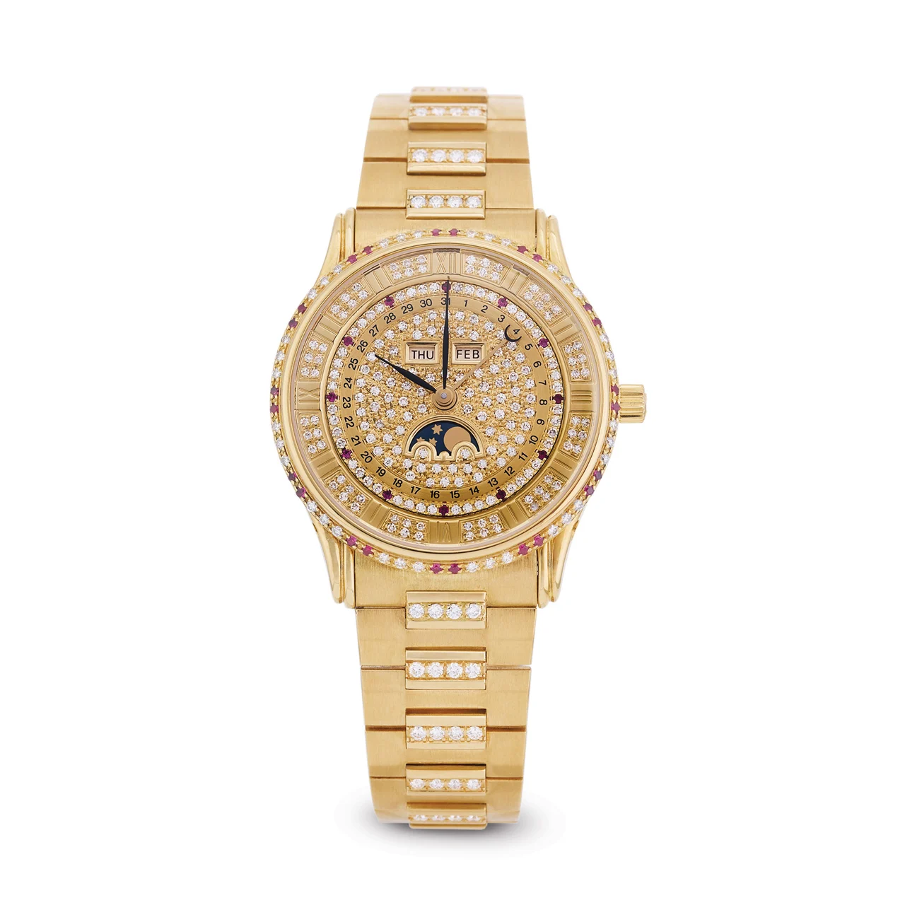 OMEGA OMEGA, REF. BA 456.0005, TRIPLE CALENDAR, MOONPHASE, DIAMOND AND RUBIES, 18K YELLOW GOLD kol saati