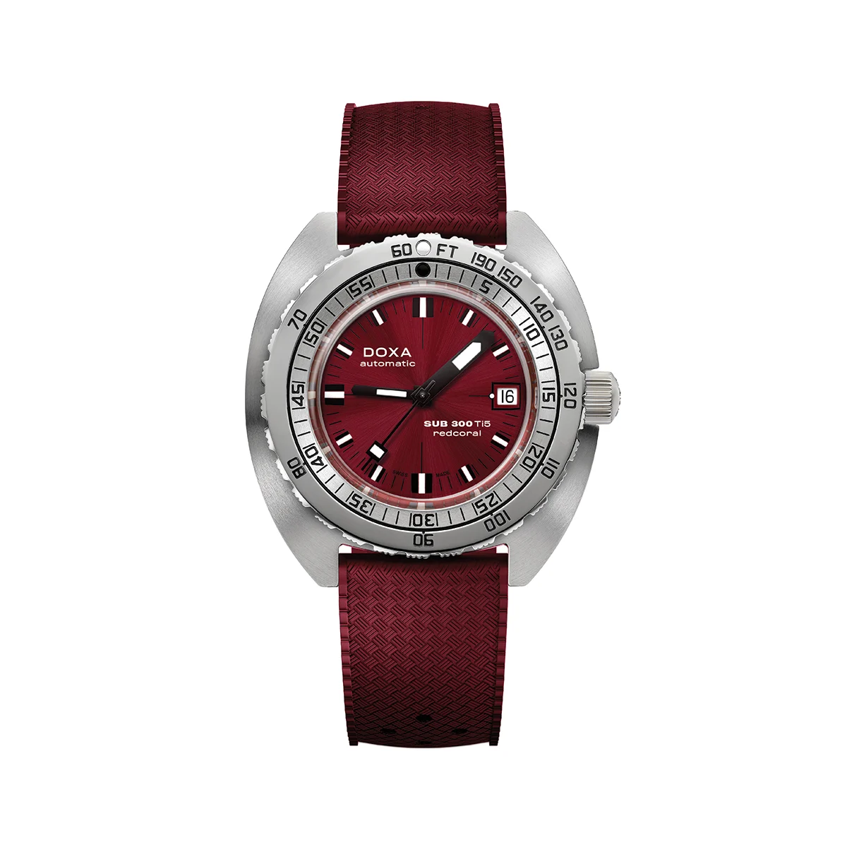 Doxa SUB 300 Ti5 42.5mm - Red on Rubber Strap 823.50.161.22 42.5 mm kol saati