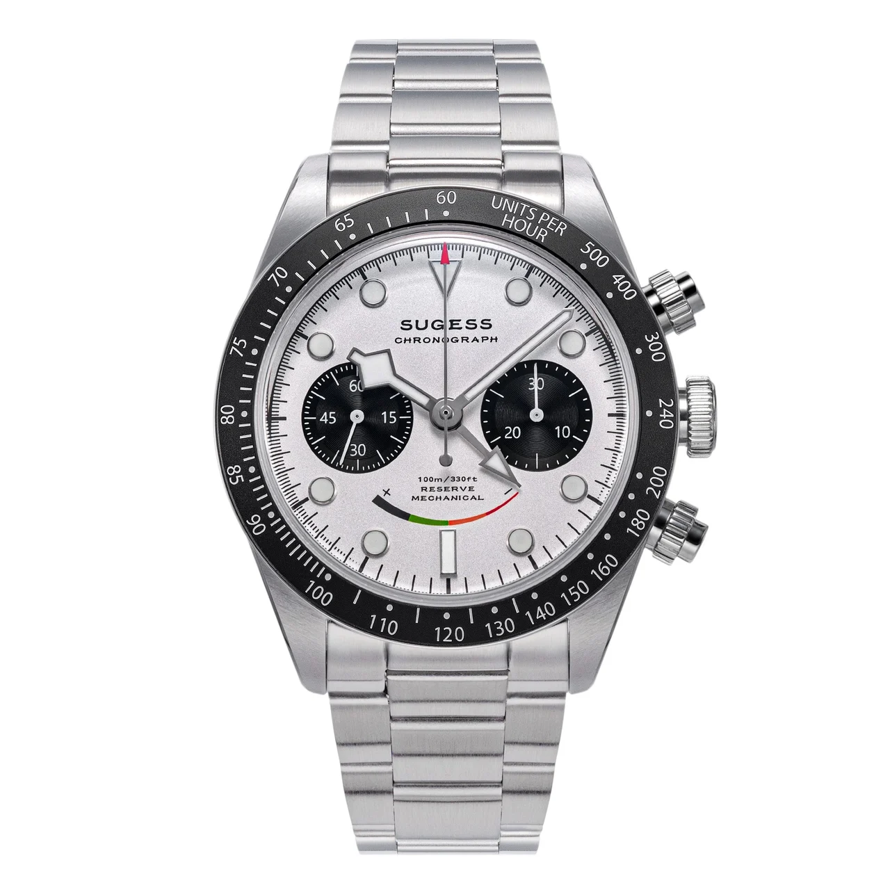 Sugess Chrono Heritage S475 Chronograph Power Reserve Smile White P 41 mm kol saati