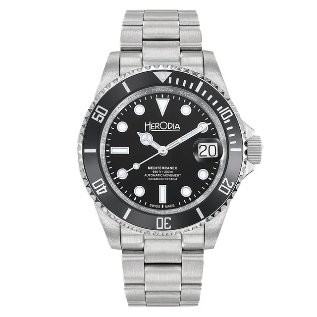 Herodia Mediterraneo Swiss Automatic Dive watch with Black Dial #HMEDSBKBK.AC kol saati