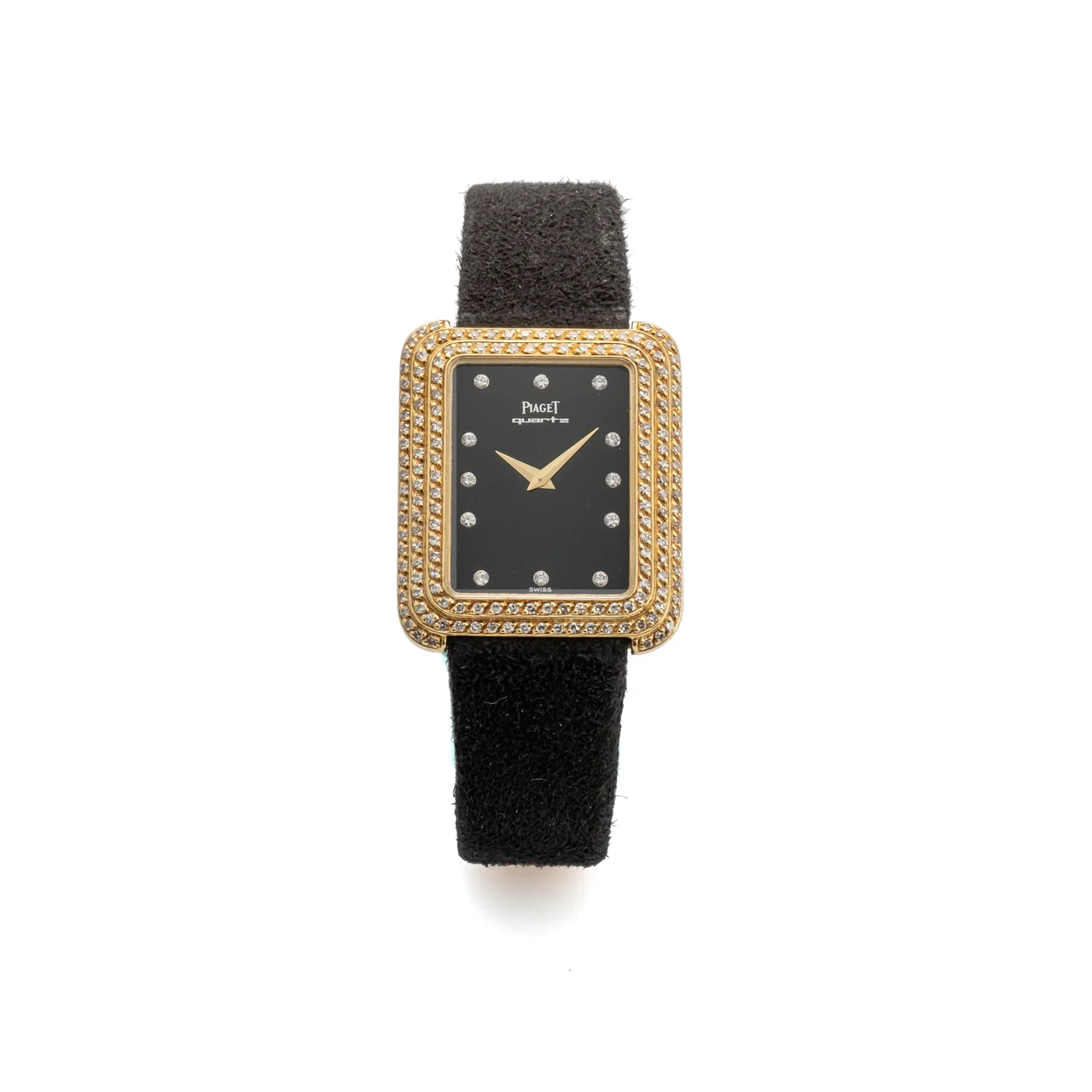 Piaget PIAGET, REF. 74125, TRIPLE DIAMOND BEZEL, ONYX BLACK DIAMOND INDEXES DIAL, YELLOW GOLD kol saati