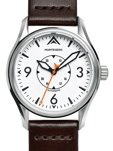 Martenero Ace Automatic Pilot Watch with White Dial, Sapphire Crystal #ACE005 38 mm kol saati