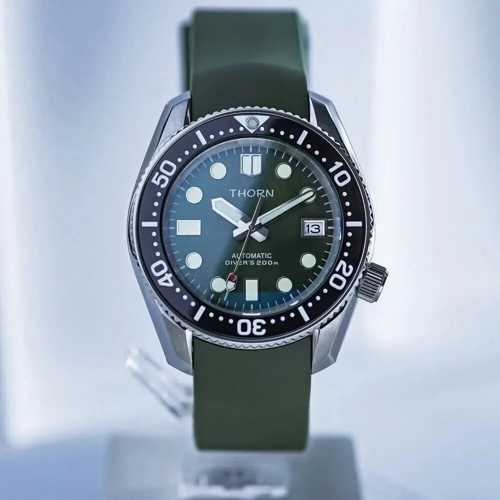 Tandorio THORN SHY019 MM200 SPB185/187J1 NH35A 200M Diver C3 42mm 316L 20Bar AR Sapphire 14:100005979#Sunburst Green 42 mm kol saati