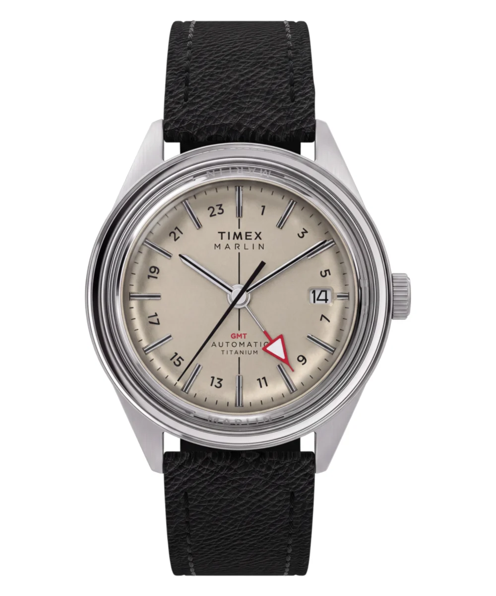 Timex Marlin® Jet Titanium Automatic GMT 40mm Leather Strap Watch TW3A00500 40 mm kol saati
