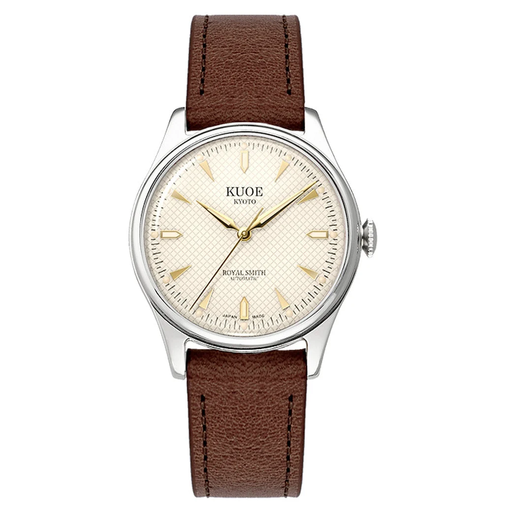 Kuoe Royal Smith 90-006 Automatic 35mm Watch with Ivory Dial #RS90006C-SV-IV-DBR-SA 35 mm kol saati
