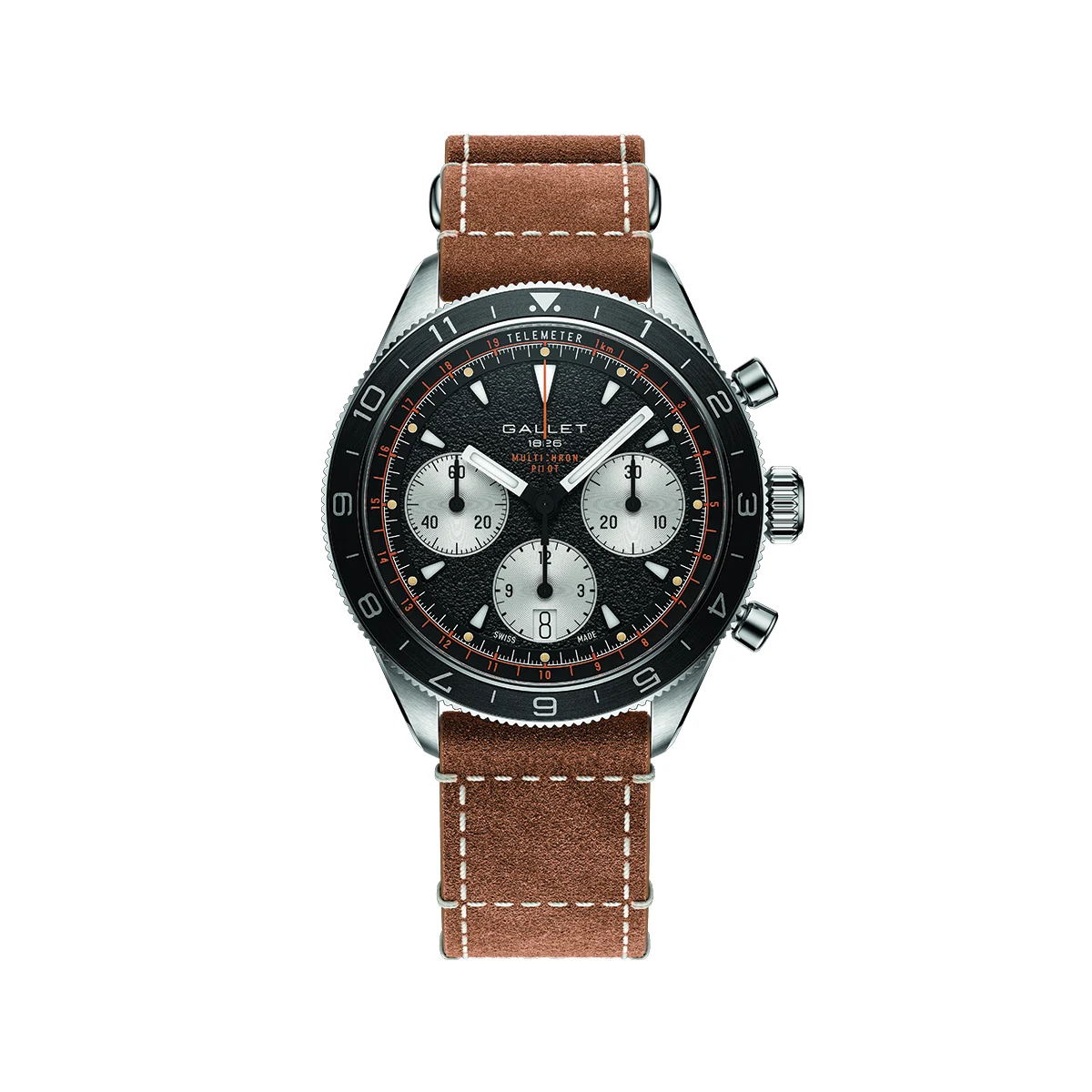 Gallet Multichron Pilot Chronograph 42mm - Black on Leather Strap AG2303251B1W1 42 mm kol saati