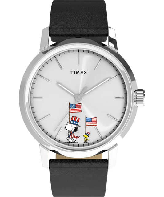 Timex Peanuts® x Marlin® Automatic Americana 40mm Leather Strap Watch TW2Y50300 kol saati