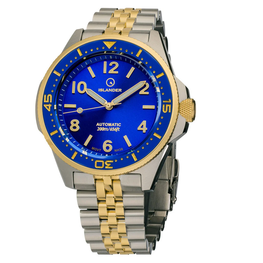 Islander Roslyn Two-Tone Dive Watch with Radiant Blue Dial #ISL-167 47.5 mm kol saati
