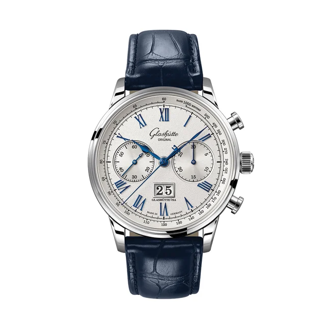 Glashutte Original Senator Chronograph 41mm - Galvanic Silver on Leather Strap 1-37-24-01-