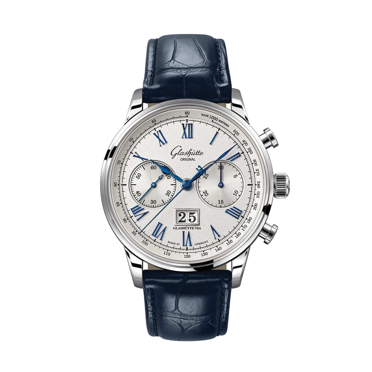 Glashutte Original Senator Chronograph 41mm - Galvanic Silver on Leather Strap 1-37-24-01-02-61 41 mm kol saati