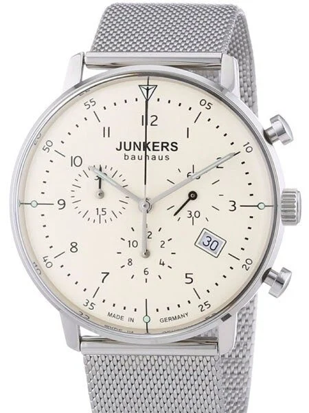Junkers Bauhaus Quartz Chronograph Watch with Domed Hesalite Crystal #6086M-5 kol saati