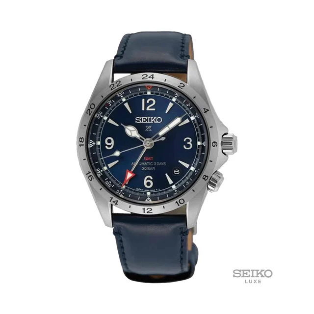 Seiko Prospex Alpinist GMT 39.5mm - Blue on Leather Strap SPB377 kol saati