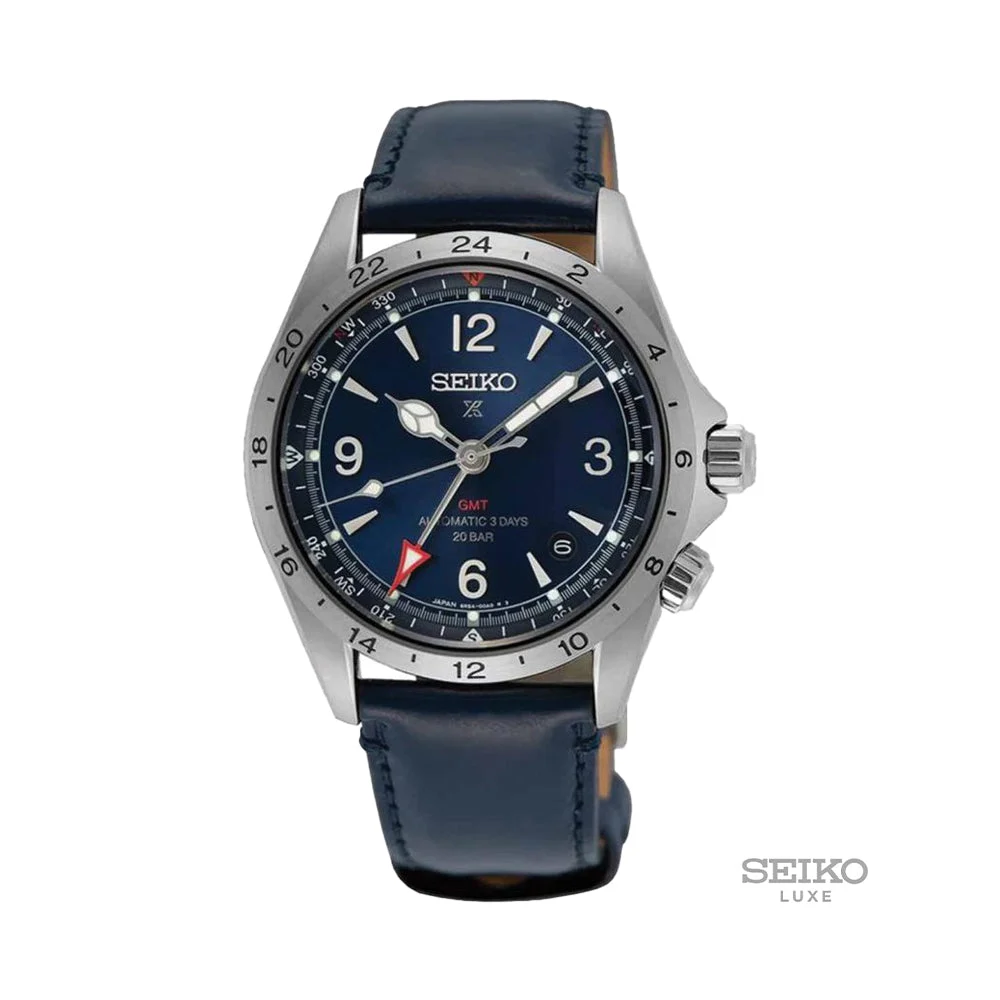 Seiko Prospex Alpinist GMT 39.5mm - Blue on Leather Strap SPB377 39.5 mm kol saati