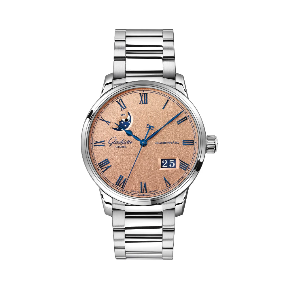 Glashutte Original Senator Excellence Panorama Date Moon Phase 40mm - Frosted Copper on Bracelet 1-36-24-04-02-71 40 mm kol saati