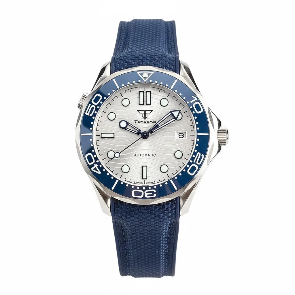 Tandorio seamaster 41mm Japan NH35A Diver Sapphire Ceramic5Bar TD221 14:200005100#blue-logo-steel;5:57086 41 mm kol saati