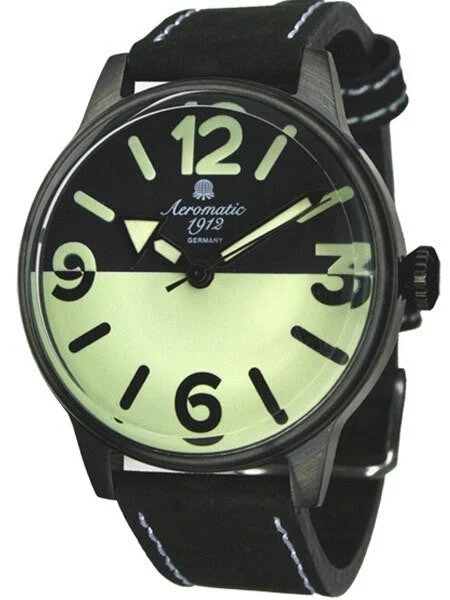 Aeromatic Retro Styled Quartz Watch, Black PVD Case #A1367 43 mm kol saati