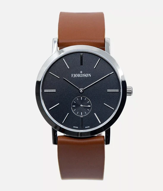 Fjordson #SLIM | Black Dial With Brown Rubber Strap - Watch #SLIM | Black Dial With Brown