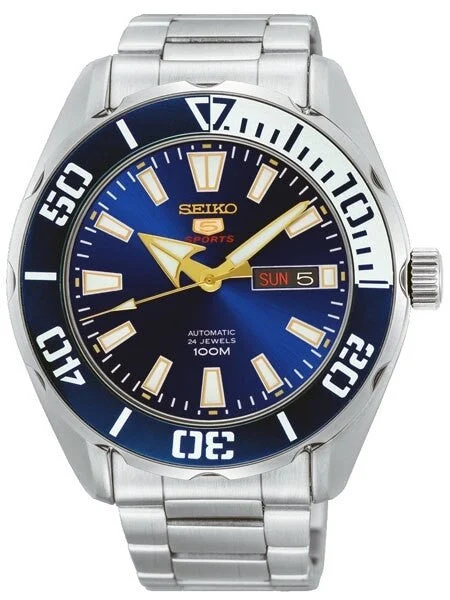 Seiko Scratch and Dent - 5 Sports Automatic 24-Jewel Watch with Blue Dial and SS Bracelet #SRPC51K1 SND707 kol saati