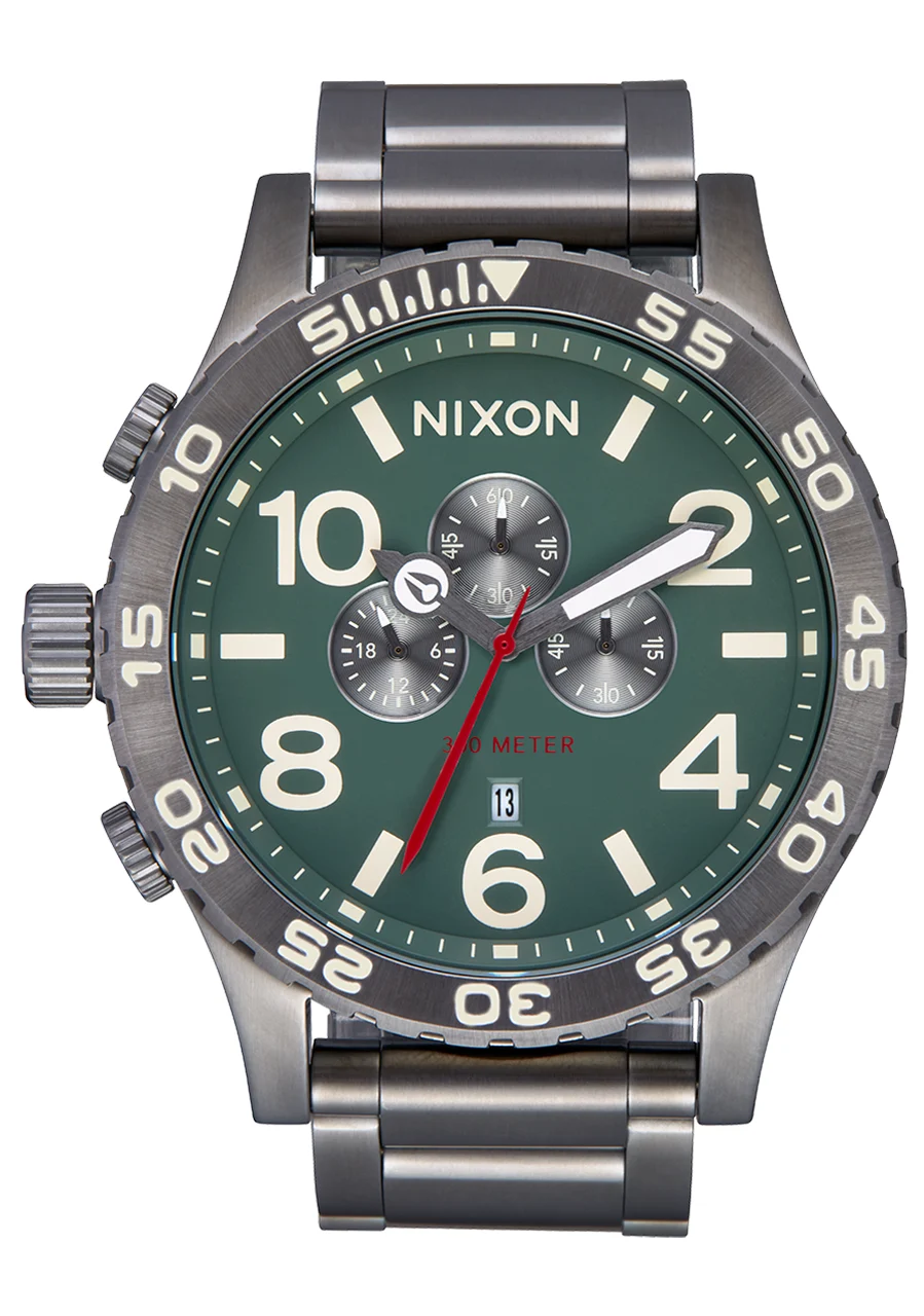 Nixon US Chrono - Light Gunmetal / Dk Forest A1389-5157-00 51 mm kol saati