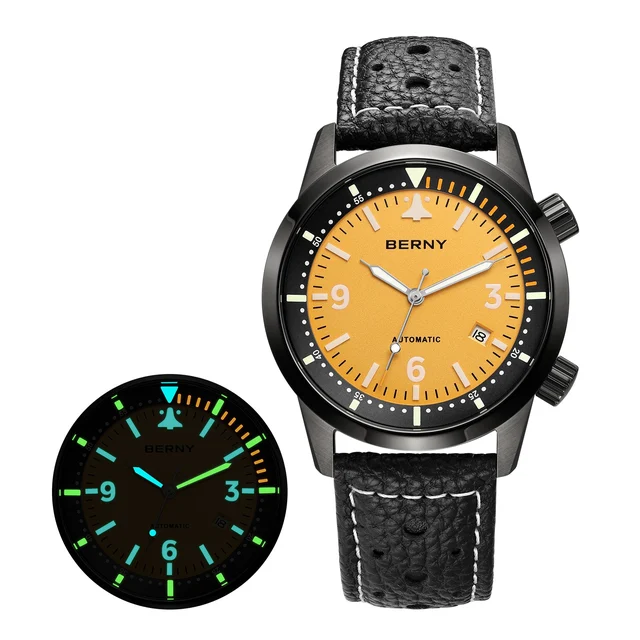 BERNY Men Automatic Black Aviation Watch-AM169M-BLK AM169M-BLK-YE kol saati