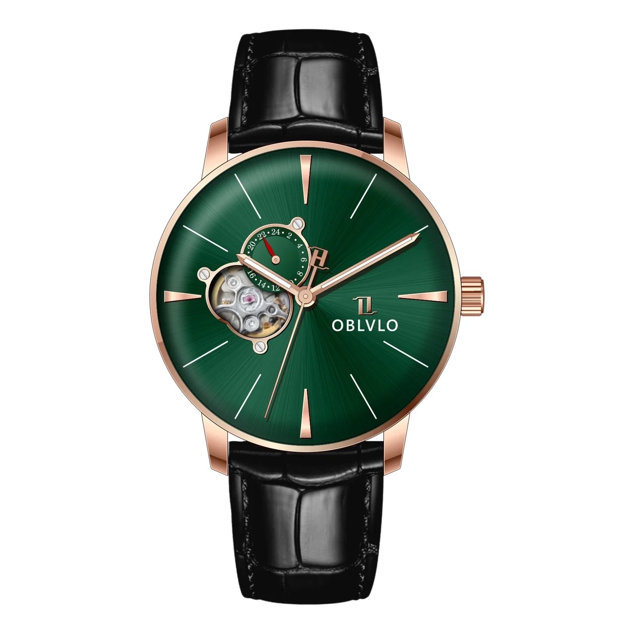 OBLVLO With Automatic Watch,green Dial NW-PG NW Series,40mm,Leather With Automatic Watch,green Dial NW-PG 40 mm kol saati