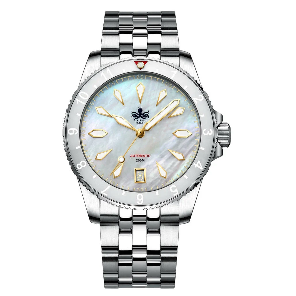 Phoibos Voyager Automatic Dive Watch with Mother of Pearl Dial #PY035E 45 mm kol saati
