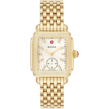 Michele Deco Mid 18K Gold-Plated Diamond Watch MWW06V000124 kol saati