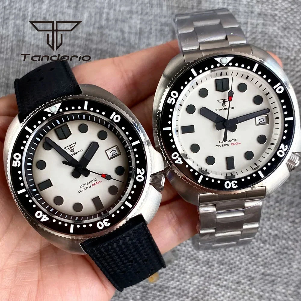 Tandorio Captain NH35A 44mm 200m Diving watch Sapphire Brushed Ceramic TD237 14:100005979#bezelA-dial 2-band 2 44 mm kol saati