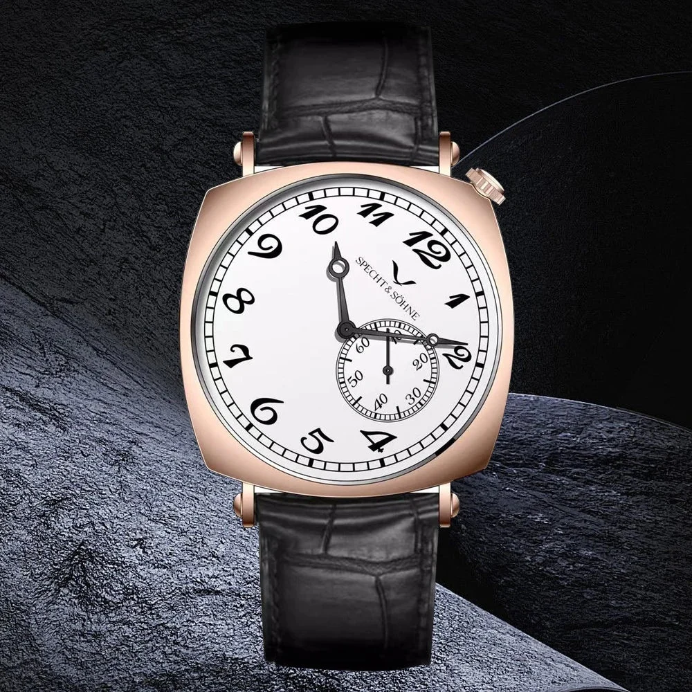 Tandorio Watches Vintage Square Watch Specht & Söhne 1921 Rose Gold AR Sapphire Watches Seagull ST1701 Automatic 5ATM 1005010044391432-Brown Color 38 mm kol saati