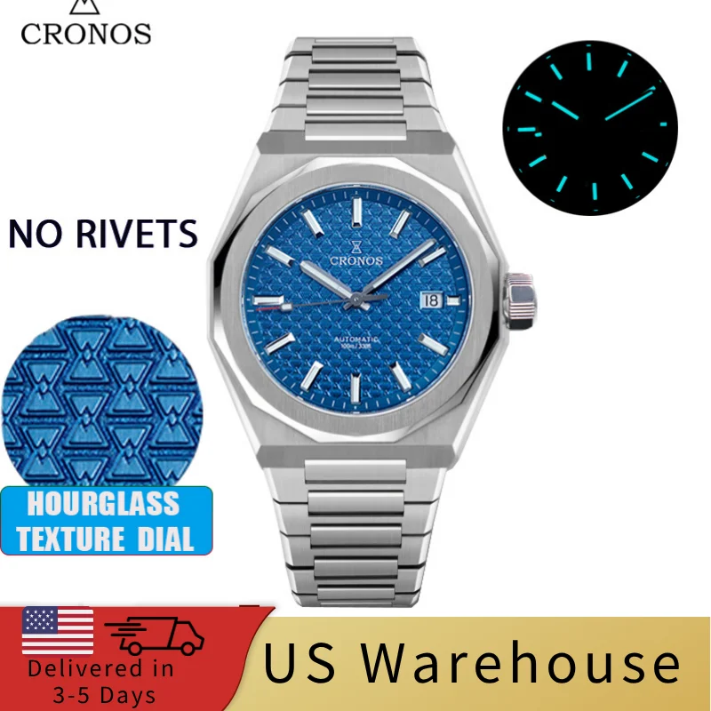 Cronos Watch Store Warehouse★★Cronos 39mm Hourglass Dial PT5000 Men Watch L6028 克诺时-L6028M-新款油压纹面-蓝色-钢带 39 mm kol saati