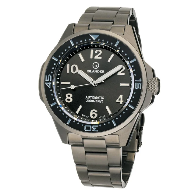 Islander Roslyn Gun Metal Dive Watch with Black Dial #ISL-168 kol saati