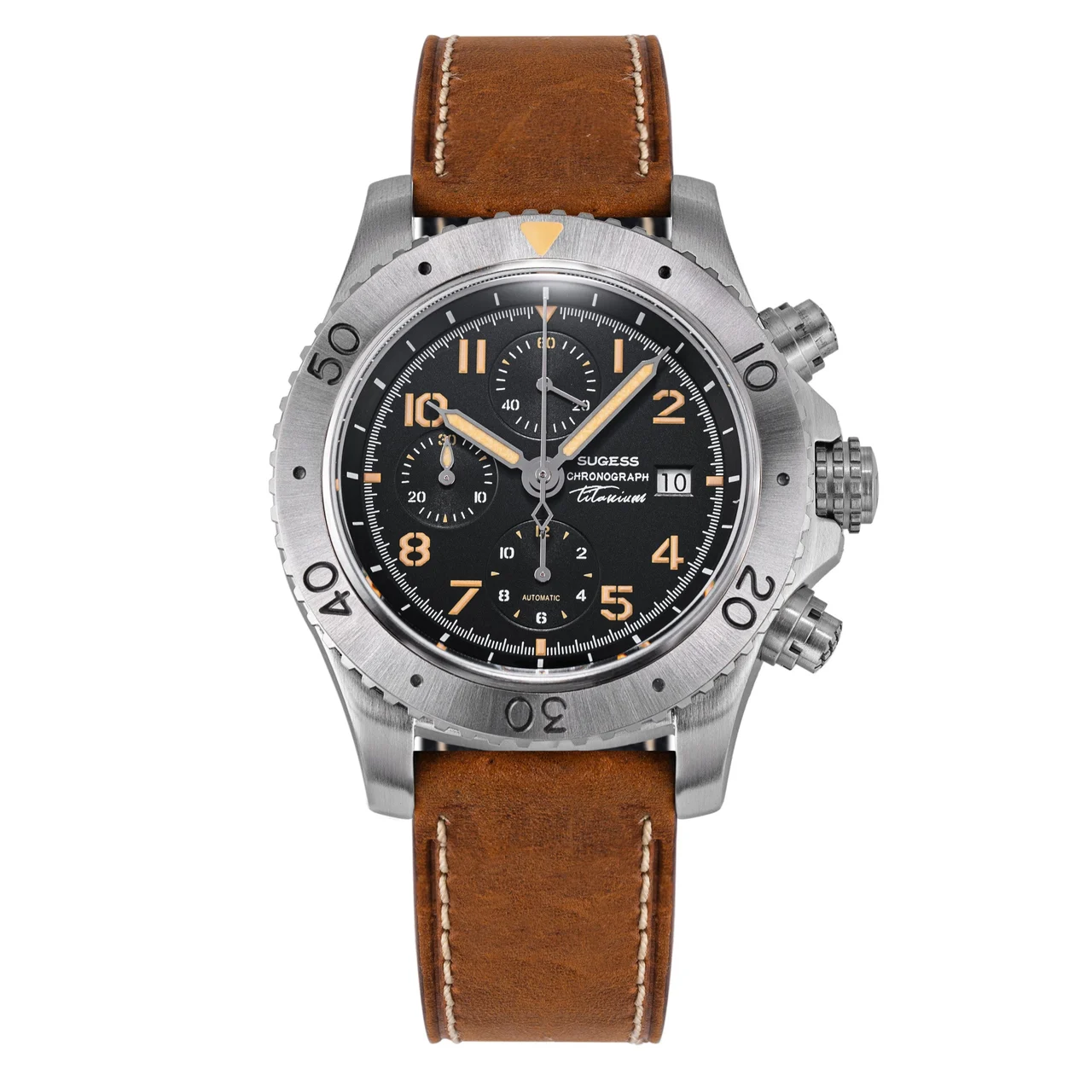 Sugess Titanium Chronograph Black Dial S464 Titanium Chronograph Black Dial 46 mm kol saati