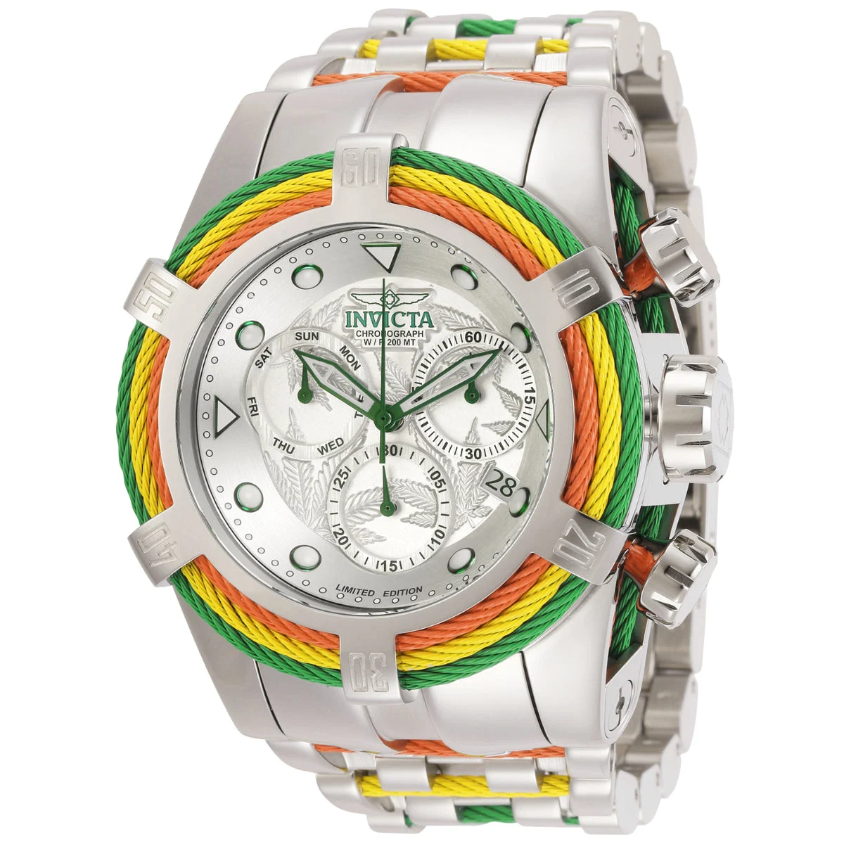 Invicta Bolt One Love Swiss Ronda Z60 Caliber Watch - 53mm, Steel, Red, Yellow, Green (27496) kol saati