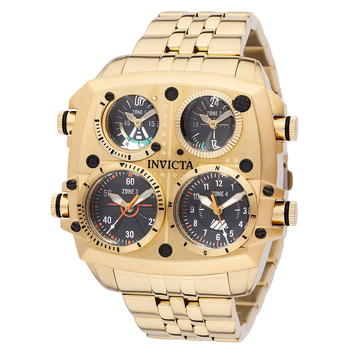 Invicta Aviator ZULU TIME Watch - 50mm. Gold (49604) 50 mm kol saati