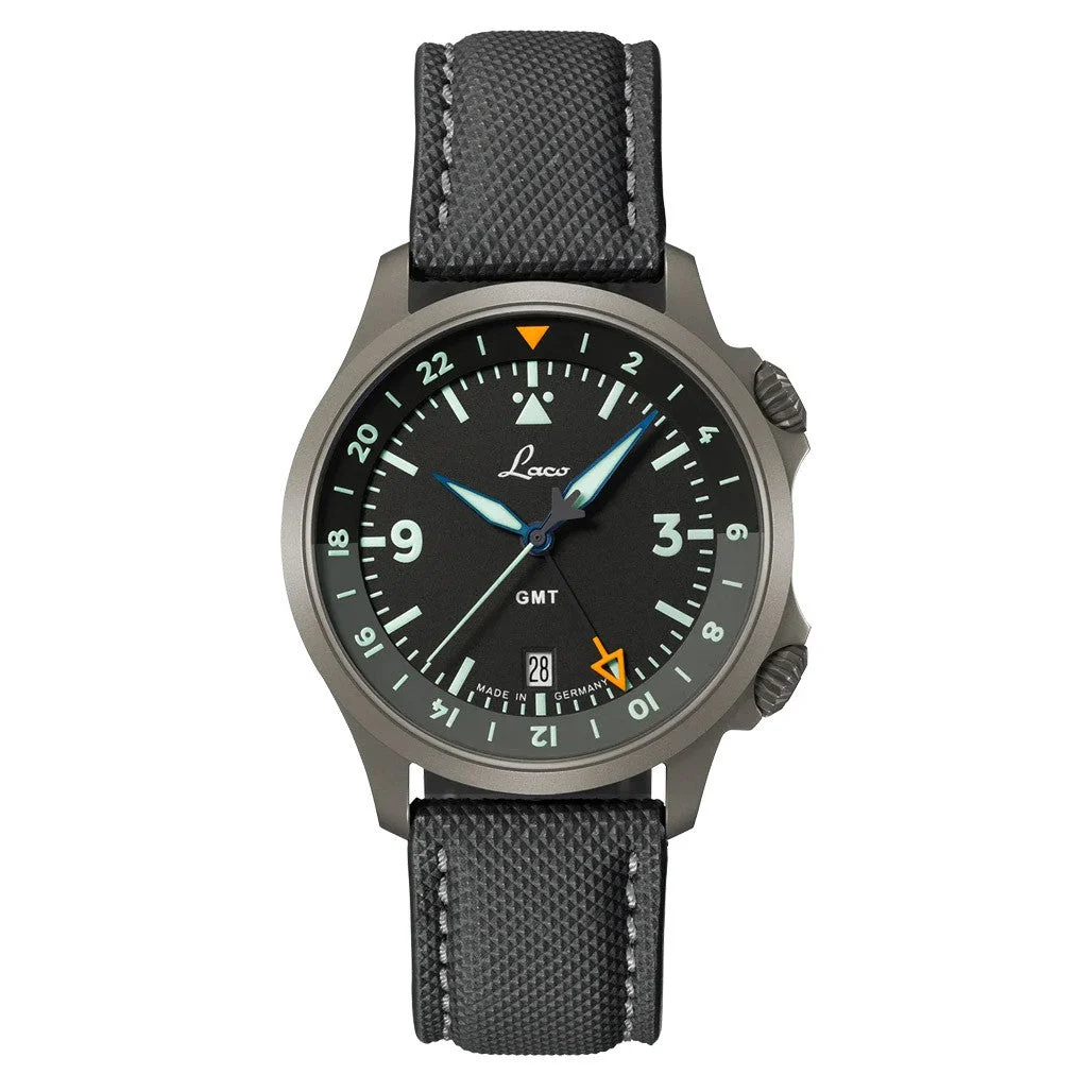 Laco Frankfurt GMT Automatic Watch with Black Dial and Sapphire Crystal #862187 40 mm kol saati