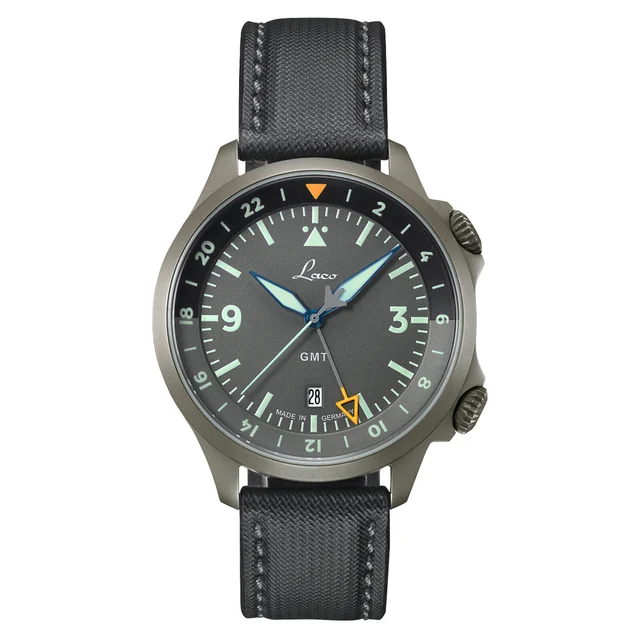 Laco Frankfurt Swiss Automatic GMT Dual-Time Pilot Watch with Double-Dome AR Sapphire Crys