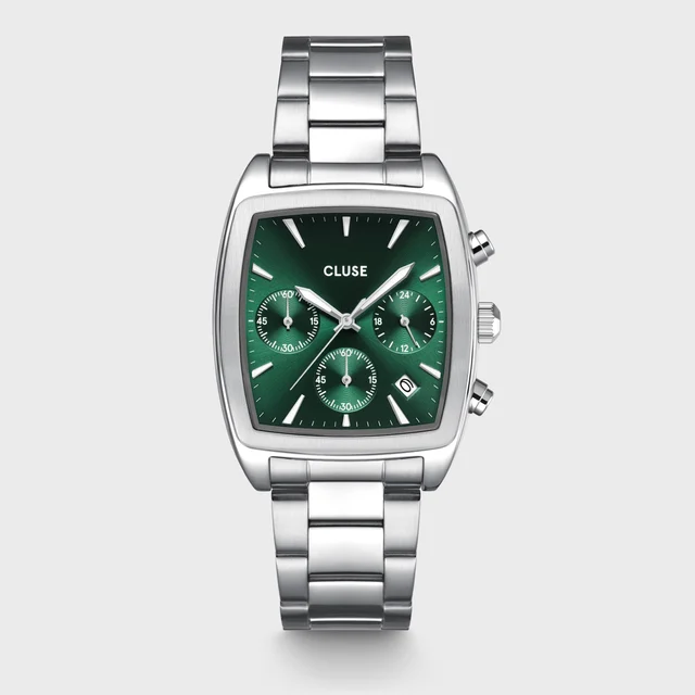 CLUSE Quartaut Chrono Watch Steel, Green, Silver Colour CW52002 kol saati