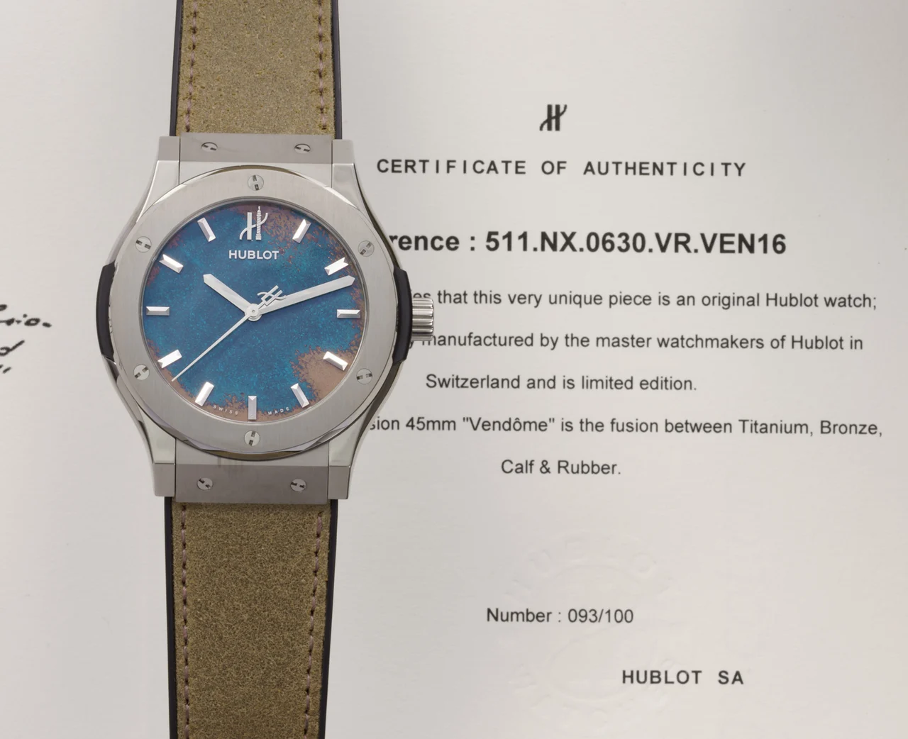 Hublot HUBLOT REF. 511.NX.0630.VR.VEN16, HUBLOT CLASSIC FUSION VENDOME, TITANIUM,LIMITED 93/100 45 mm kol saati