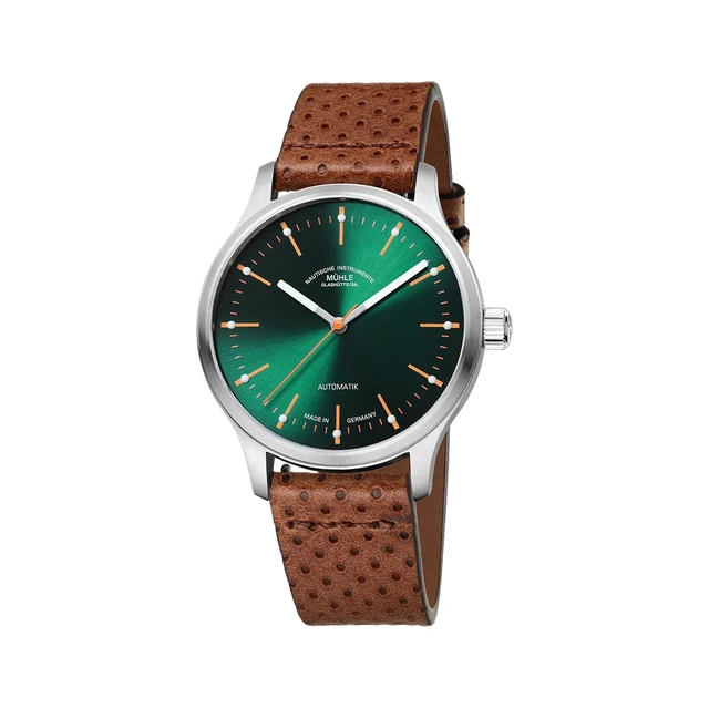Muhle Glashutte Panova 40mm - Green on Perforated Brown Leather Strap M1-40-76-LB-I kol sa