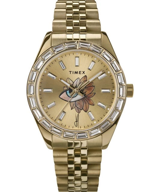 Timex Legacy x Jacquie Aiche Gold Sunray Dial with Tribe Eye 36mm Watch TW2V73100 kol saat