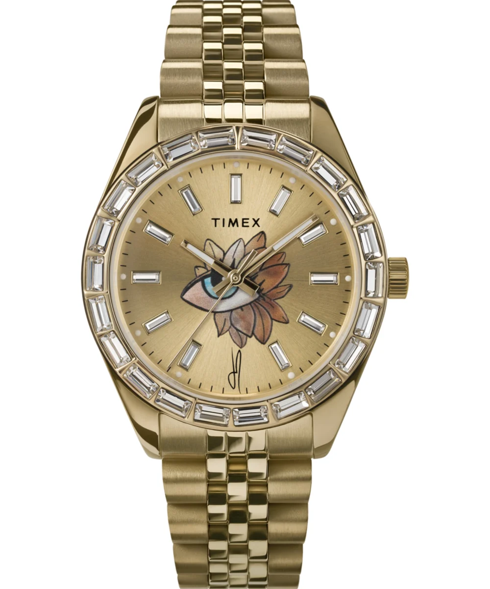 Timex Legacy x Jacquie Aiche Gold Sunray Dial with Tribe Eye 36mm Watch TW2V73100 36 mm kol saati