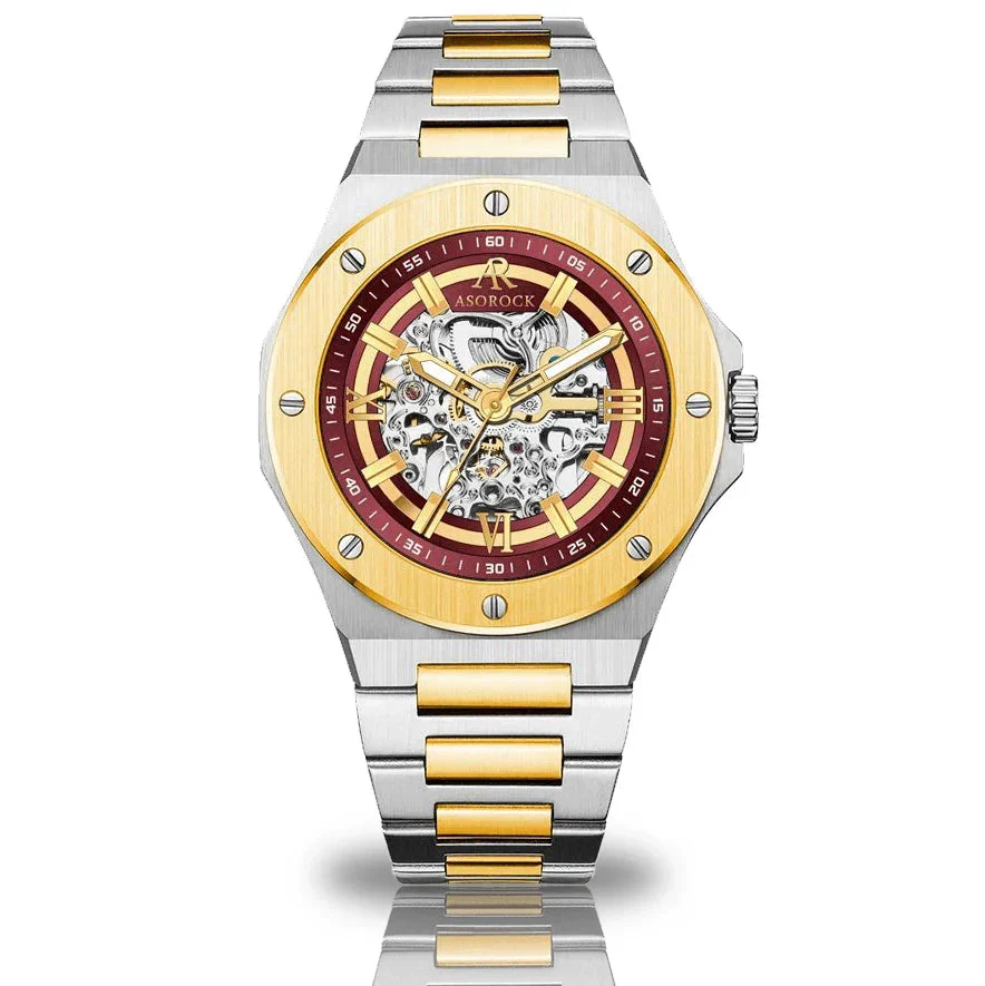 ASOROCK WATCHES Two tone Gold/Red Tubili 42 mm kol saati