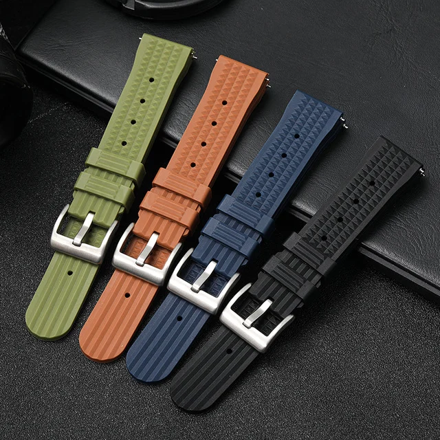 Watchdives Soft Waffle Rubber Dive Strap WD自制普通华夫带-绿色-20mm (库存) kol saati