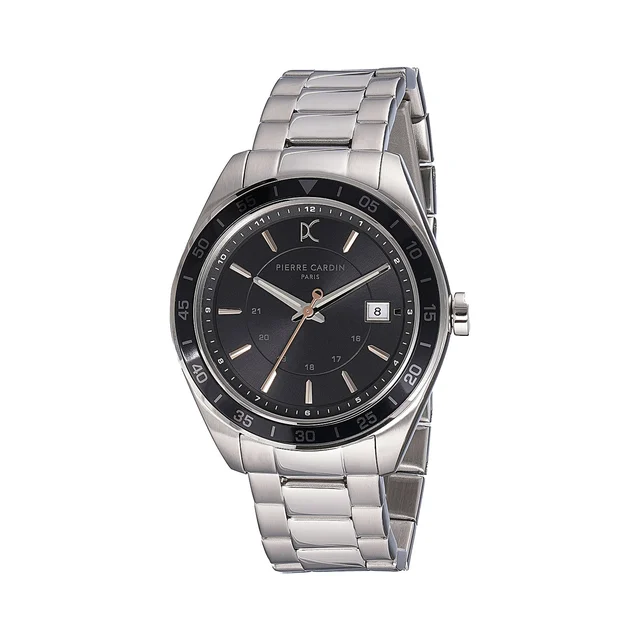 NATION Verre Men’s 42mm Sport Watch - Silver Case, Black Dial, Black Bezel with Silver Met