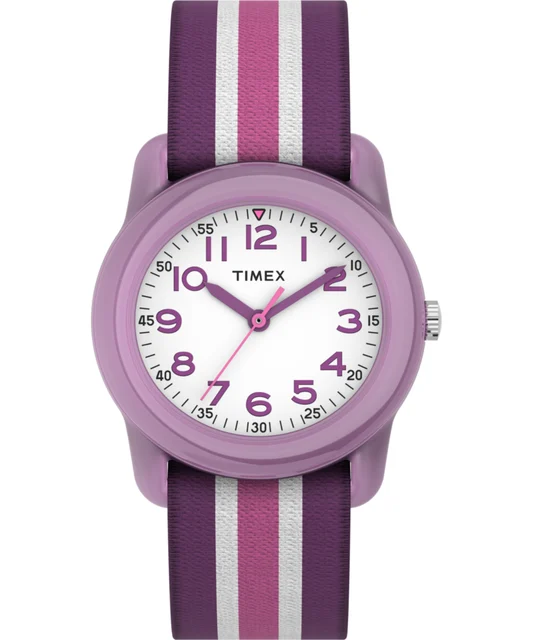 Timex TIME MACHINES® 29mm Purple Stripe Elastic Fabric Kids Watch TW7C06100 kol saati