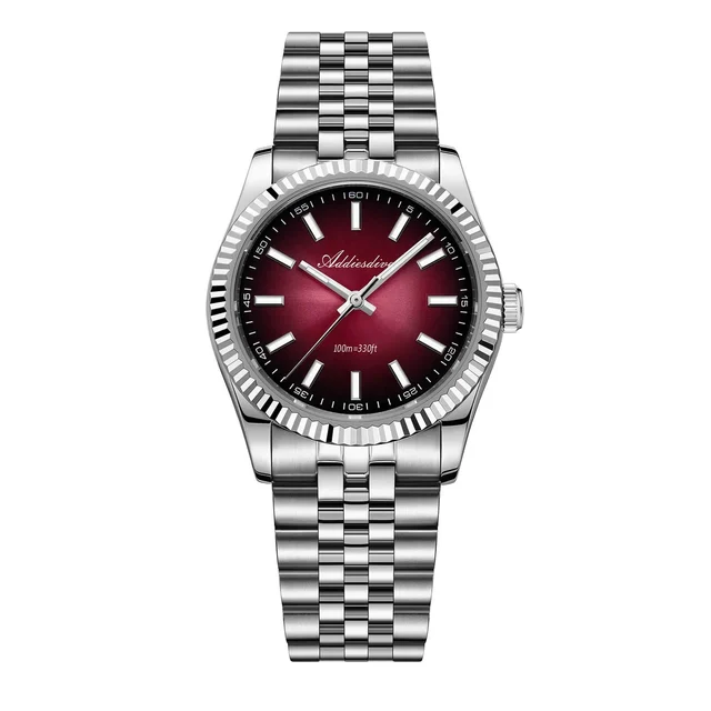addiesdive Quartz Dress Watch 爱迪时AD2073-条钉日志-太阳纹红-五铢钢带251 kol saati