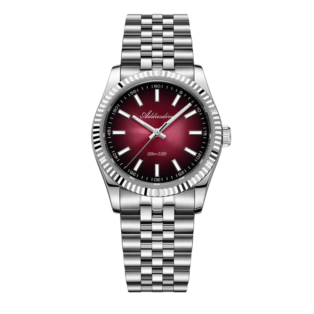 addiesdive Quartz Dress Watch 爱迪时AD2073-条钉日志-太阳纹红-五铢钢带251 36 mm kol saati