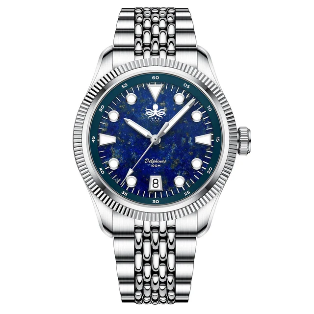 Phoibos Delphinus Automatic Watch with Lapis Lazuli Dial #PY066B kol saati
