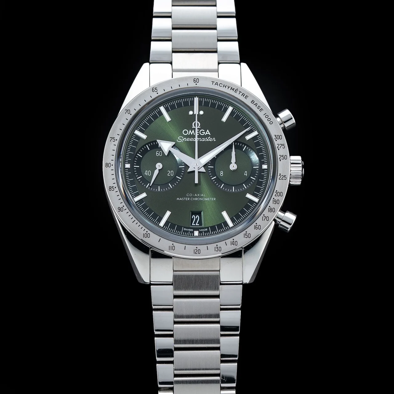 OMEGA Speedmaster 57 Coaxial Chronometer Chronograph Green Dial 40.5Mm on Bracelet 210009N32489 40.5 mm kol saati