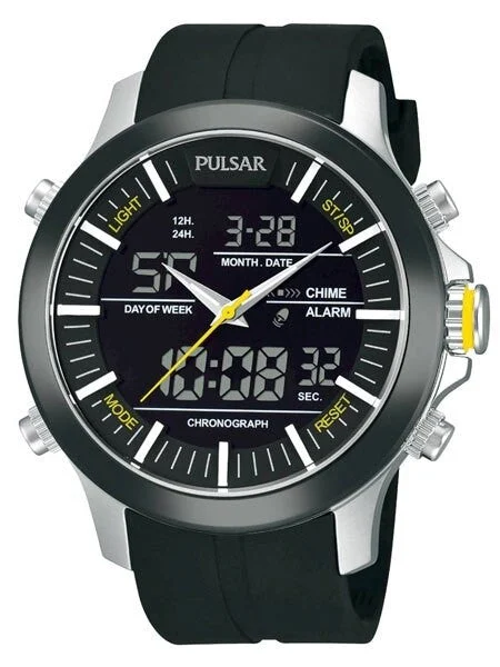 Pulsar The Go Watch with Daily Alarm, Stopwatch, and Hourly Chime #PW6001 46 mm kol saati